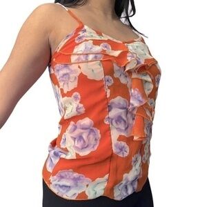 Costa Blanca Red Floral Ruffle Cami Top Adjustable Strap S